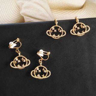Rhinestone Planet Drop Earring / Clip-on Earring