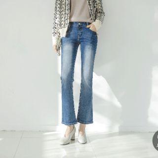 Washed Elastic Boot-cut Jeans