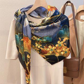 Flower Silk Shawl Black - One Size