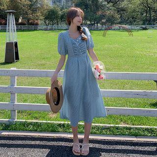 Short-sleeve Crinkle Midi A-line Dress