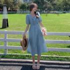 Short-sleeve Crinkle Midi A-line Dress