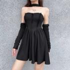 Set: Halter Neck Mini A-line Dress + Arm Sleeves