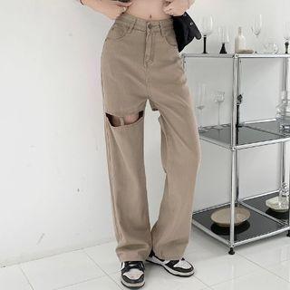 Ripped High-waist Wide-legs Jeans