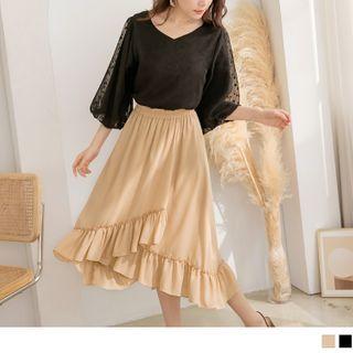 Asymmetric Ruffle Chiffon A-line Skirt