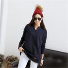 Notched-neck Fleece Lined T-shirt