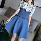 Set: Floral Chiffon Blouse + Shirred Camisole Top + A-line Skirt