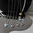 Checked Heart Pendant Alloy Necklace / Dangle Earring