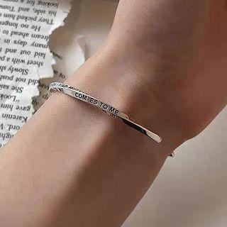 Lettering Twisted Alloy Open Bangle Bracelet - Lettering - Silver - One Size