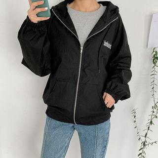 Letter Boxy Zip-up Hoodie