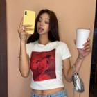 Rose-printed Napped T-shirt
