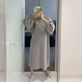 Letter-printed Balloon-sleeve Long Pullover Dress