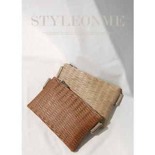 Woven-patterned Wristlet Bag With Shoulder Strap