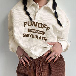 Long-sleeve Polo-neck Letter Applique Sweatshirt