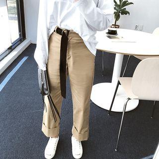 Flat-front Cuff-hem Pants With Belt
