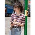 Short-sleeve Striped T-shirt Almond - One Size