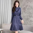 Long-sleeve A-line Knit Midi Dress