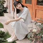 Short-sleeve Floral Print Midi Shirt Dress