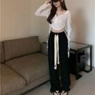 Long-sleeve Drawstring T-shirt / Wide- Leg Pants