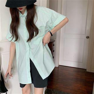 Plain Short-sleeved Shirt As Shown In Figure - One Size