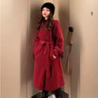 Fleece Double-breasted Midi Coat Red - One Size