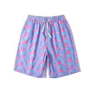 Bear Print Tie-dye Corduroy Shorts