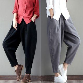 Elastic-waist Plain Harem Pants
