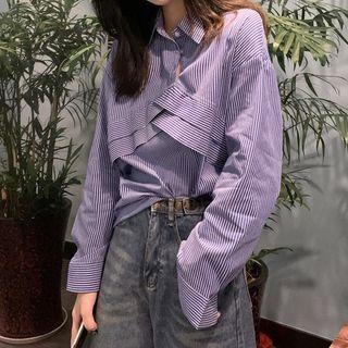 Striped Collared Blouse Purplish Blue - One Size