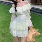Bell-sleeve Off-shoulder Layered Mini A-line Dress
