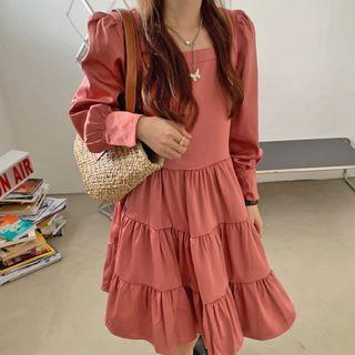Long-sleeve Tiered A-line Dress As Shown In Figure - One Size