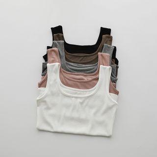 Square-neck Plain Knit Cropped Tank Top