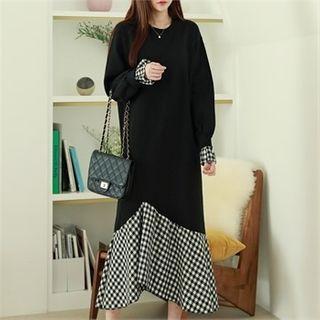 Ruffled Check Maxi Sweatshirt Dress
