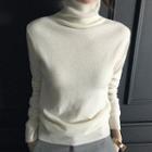 Long-sleeve Turtleneck Knit Top Ivory White - One Size