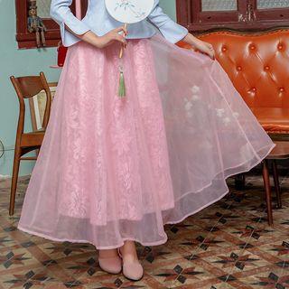 Sheer Panel A-line Maxi Skirt