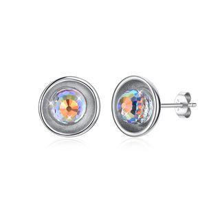 925 Sterling Silver Simple Elegant Round Austrian Element Crystal Stud Earrings Silver - One Size