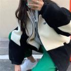 Colorblock Loose-fit Fleece Jacket As Figure - One Size