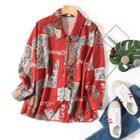 Long-sleeve Print Loose-fit Shirt Red - One Size