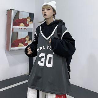Mock Two-piece Numbering Hoodie