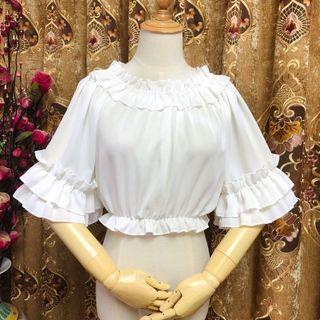 Short-sleeve Ruffle Blouse / Lace Blouse / Long-sleeve Lace Top