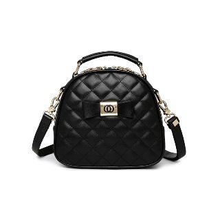 Faux-leather Quilted Bow-accent Satchel