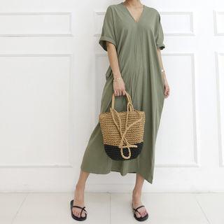 V-neck Batwing-sleeve Long Dress
