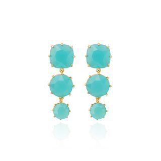 Fashion And Elegant Plated Gold Geometric Round Green Cubic Zirconia Earrings Golden - One Size