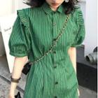 Short-sleeve Striped Frill Trim Mini Shirt Dress
