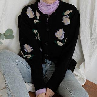 Floral Print Cardigan Black - One Size
