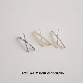 Rhinestone Cross Hair Clip / Faux Pearl Cross Hair Clip