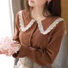 Lace-trim Sailor-collar Corduroy Blouse