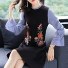 Long-sleeve Floral Embroidery A-line Mini Dress