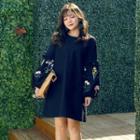 Puff-sleeve Embroidered Long-sleeve Dress