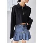 Wide-sleeve Frayed Cropped Sweatshirt