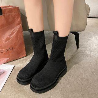 Elastic Fabric Platform Mid-calf Boots