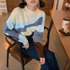 Color Block Sweater Off-white & Blue & Brown - One Size